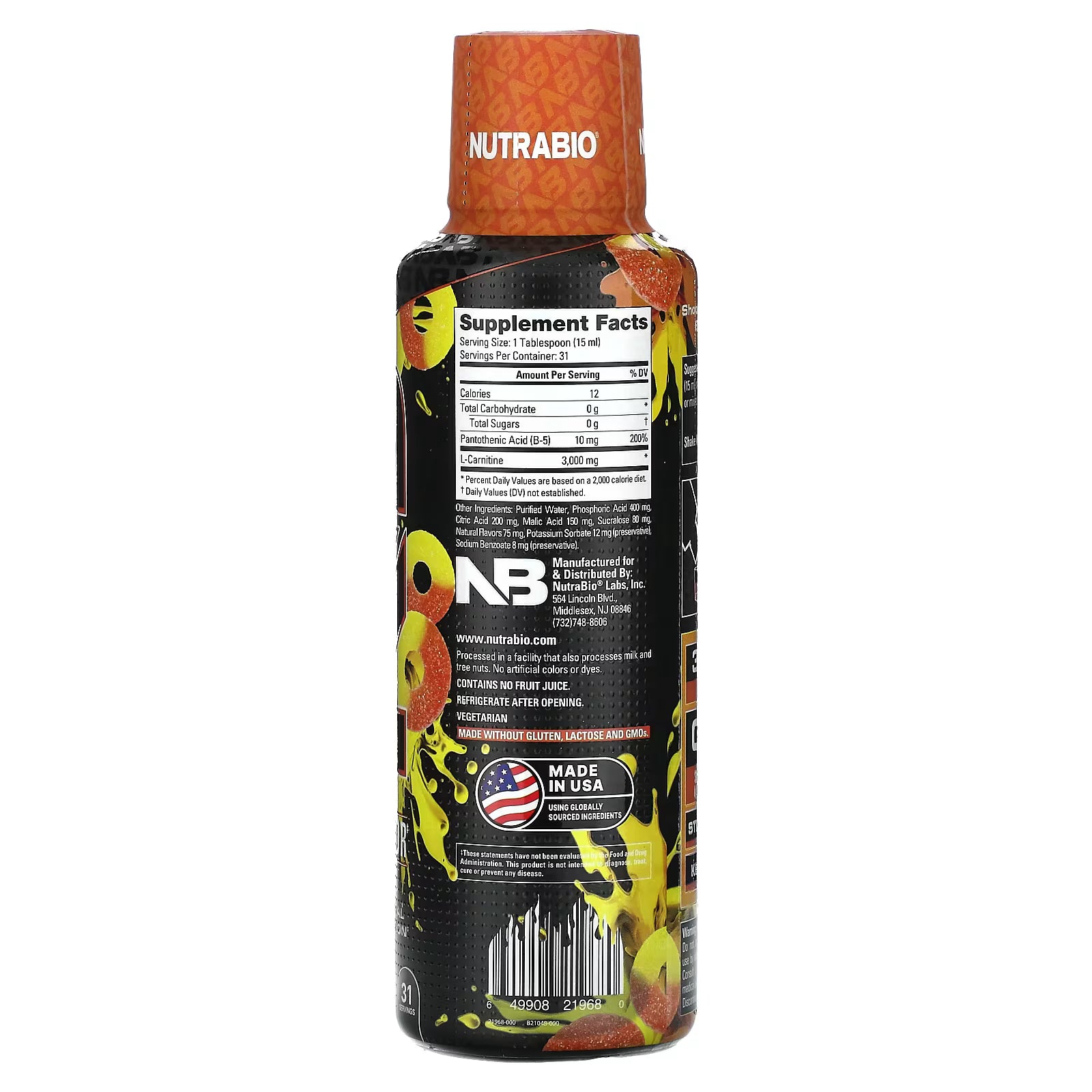 NUTRABIO LEANSHOTS LIQUID L-CARNITINE 3000 473ML